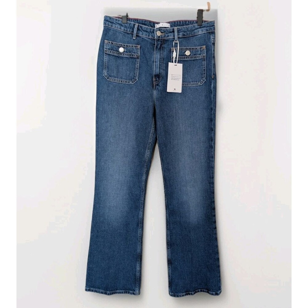 Tommy Hilfiger Jeans Womens 32x30 High Waist Bootcut Blue Denim Patch Pocket